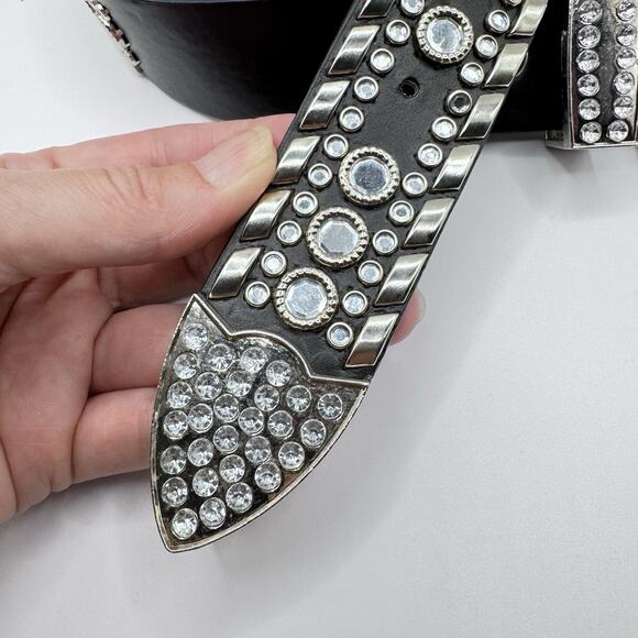 Luxury Diva Rhinestone Bling Cowgirl Fashion Black Belt Size L Missing 1 Stud - Picture 4 of 12